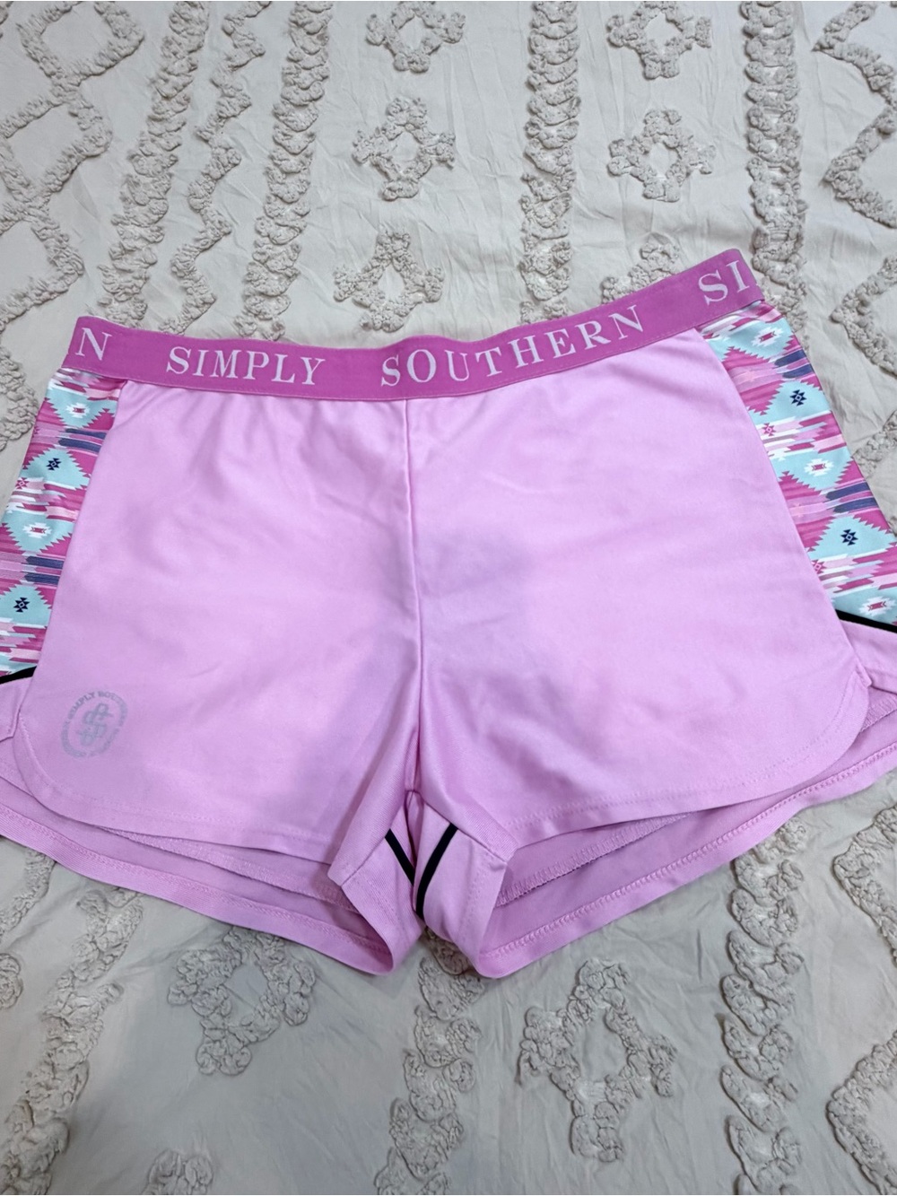 Simply Southern Light Pink Athletic Shorts with Magenta Waistband